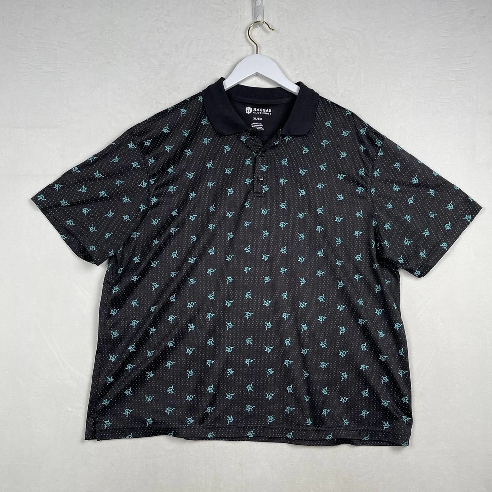 Mens XL Golf Polo‎ Hagger Sword Fish Print Performance Short Sleeve Shirt